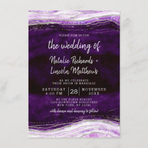 Amethyst Purple & Silver Geode Agate Rock Wedding Invitation
