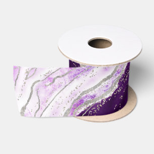 Amethyst Purple & Silver Geode Agate Rock Wedding Satin Ribbon