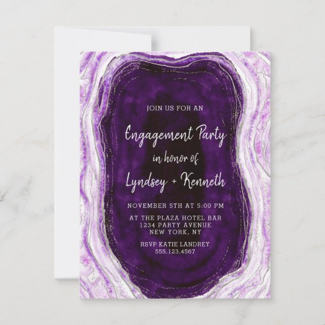 Amethyst Purple & Silver Geode Engagement Party Invitation (Front)