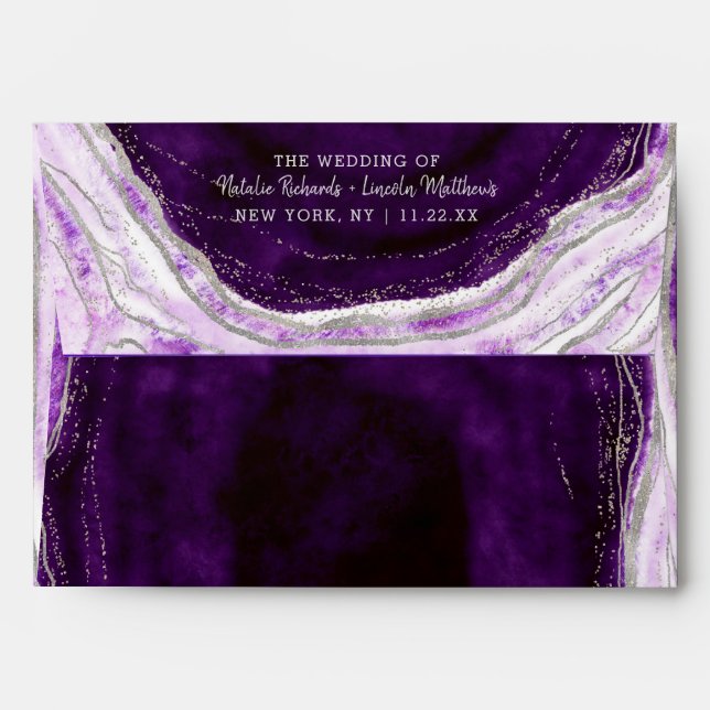Amethyst Purple & Silver Geode Monogram Wedding Envelope (Back (Top Flap))
