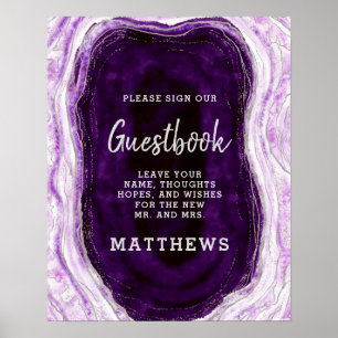 Amethyst Purple & Silver Geode Rock Guestbook Sign