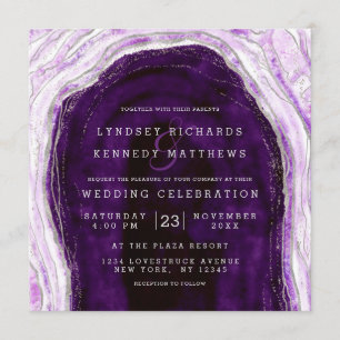 Amethyst Purple Silver Geode Slice Wedding Square Invitation