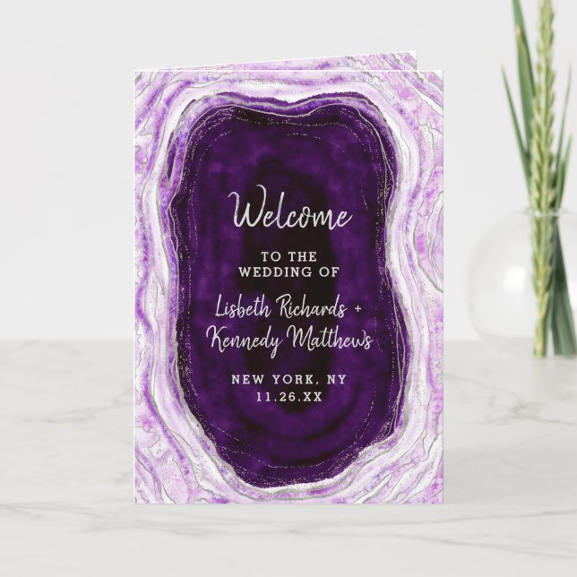 Amethyst Purple & Silver Geode Wedding Ceremony Programme (Front)