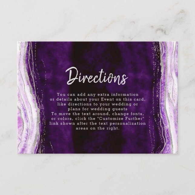 Amethyst Purple & Silver Geode Wedding Directions Enclosure Card (Front)
