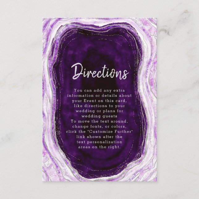 Amethyst Purple & Silver Geode Wedding Directions Enclosure Card (Front)