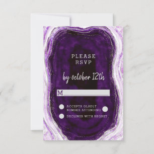 Amethyst Purple & Silver Geode Wedding RSVP Reply