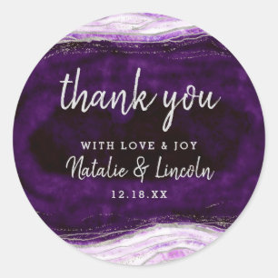 Amethyst Purple & Silver Geode Wedding Thank You Classic Round Sticker