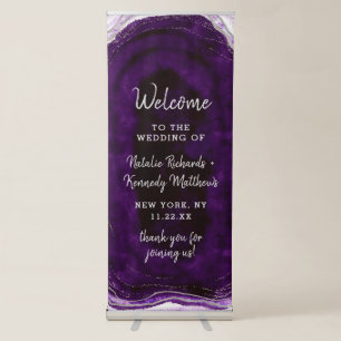 Amethyst Purple & Silver Geode Wedding Welcome Retractable Banner