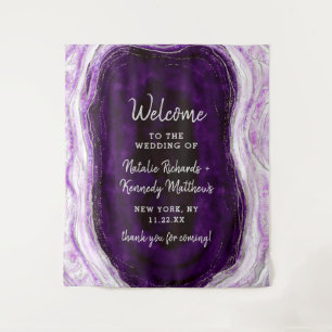 Amethyst Purple & Silver Geode Wedding Welcome Tapestry