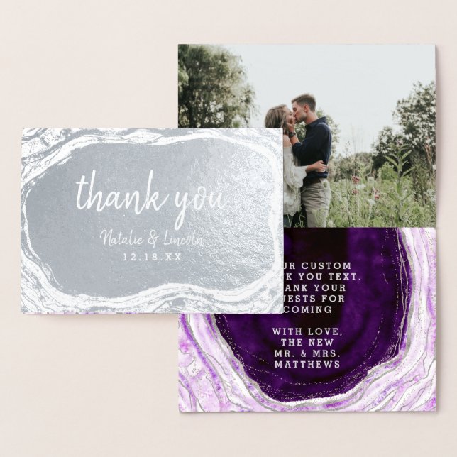 Amethyst Purple & Silver Thank You Wedding Photo Foil Card (Display)