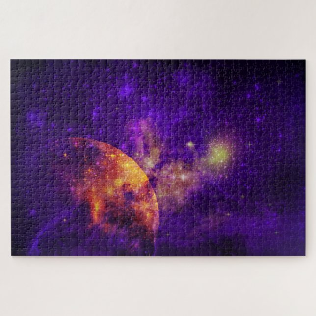 Amethyst Purple Skies, Golden Planet Stars Jigsaw Puzzle (Horizontal)