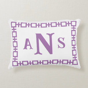 Amethyst Purple Square Greek Key Monogram Decorative Cushion