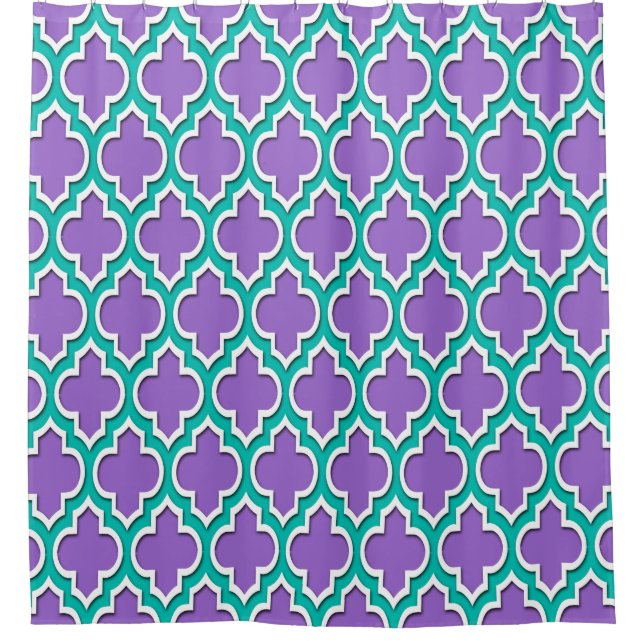 Amethyst Purple Teal White XL Moroccan #4DS Shower Curtain (Front)