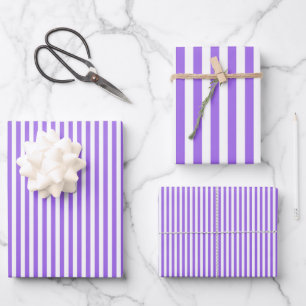 Amethyst Purple & White Stripes Wrapping Paper Sheet