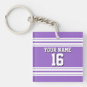 Amethyst Purple Wht Team Jersey Custom Number Name Key Ring