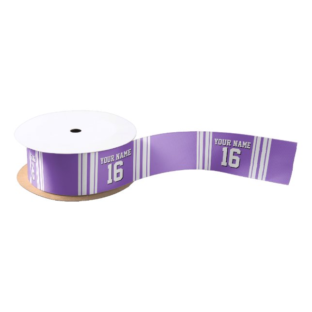 Amethyst Purple Wht Team Jersey Custom Number Name Satin Ribbon (Spool)