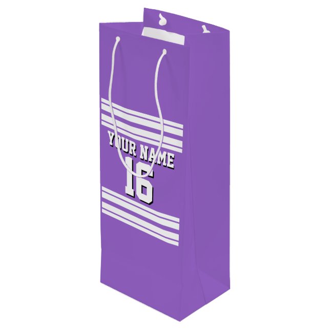 Amethyst Purple Wht Team Jersey Custom Number Name Wine Gift Bag (Back Angled)