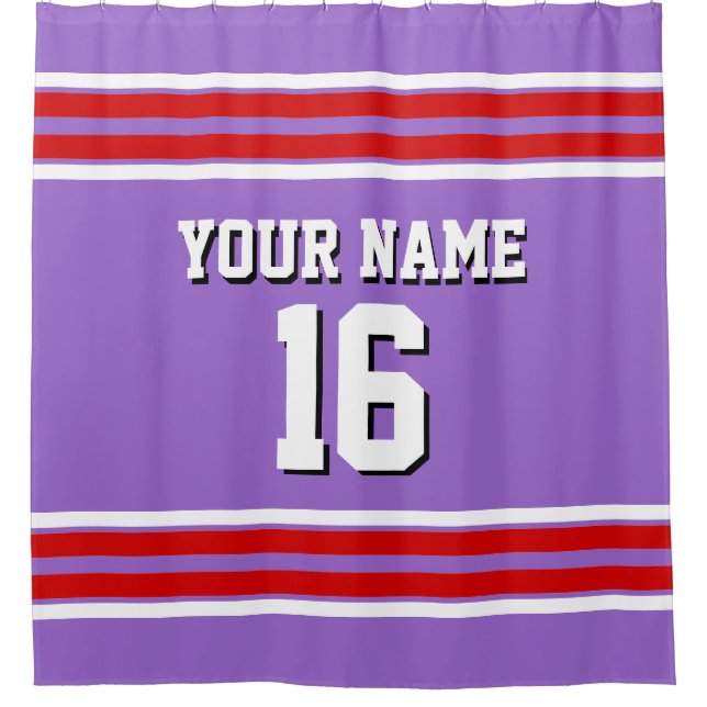 Amethyst Purple with Red Wht Stripes Sports Jersey Shower Curtain (Front)