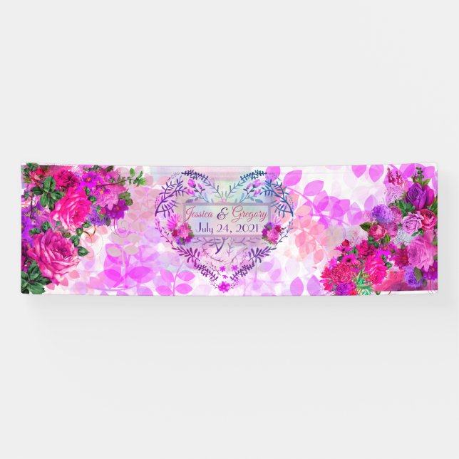 Amethyst Raspberry Floral Wedding Banner (Horizontal)