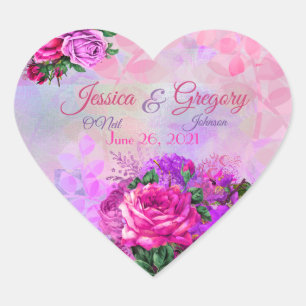 Amethyst Raspberry Floral Wedding Heart Sticker