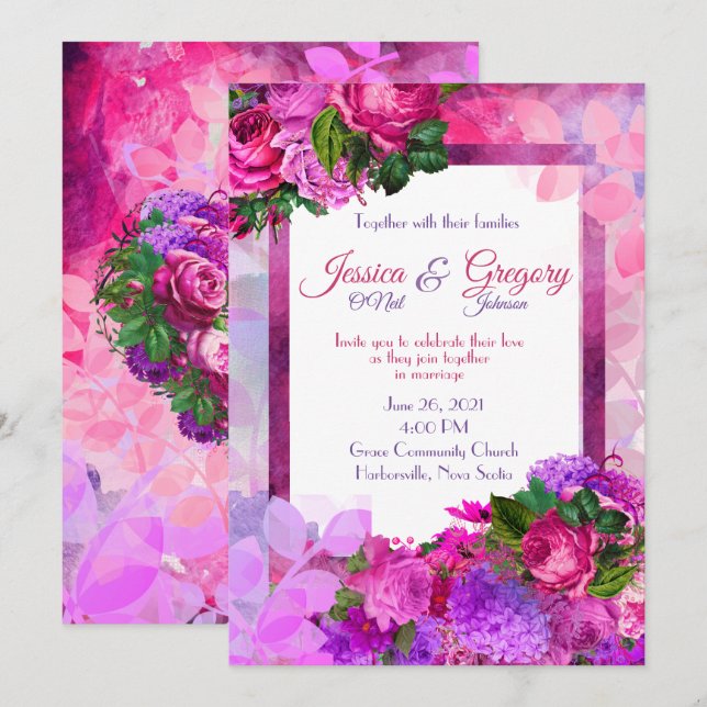 Amethyst Raspberry Floral Wedding Invitation (Front/Back)