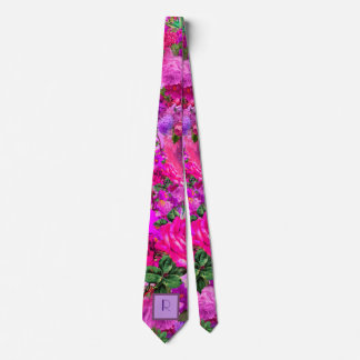 Amethyst Raspberry Floral Wedding Mionogram Tie
