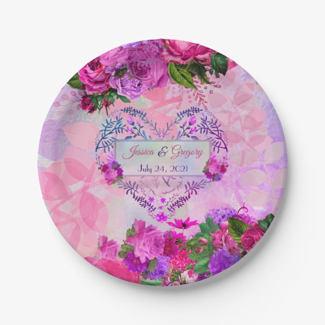 Amethyst Raspberry Wedding Paper Plate (Front)