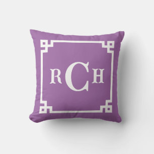 Amethyst Reverse Chinoiserie Greek Key Monogram Cushion