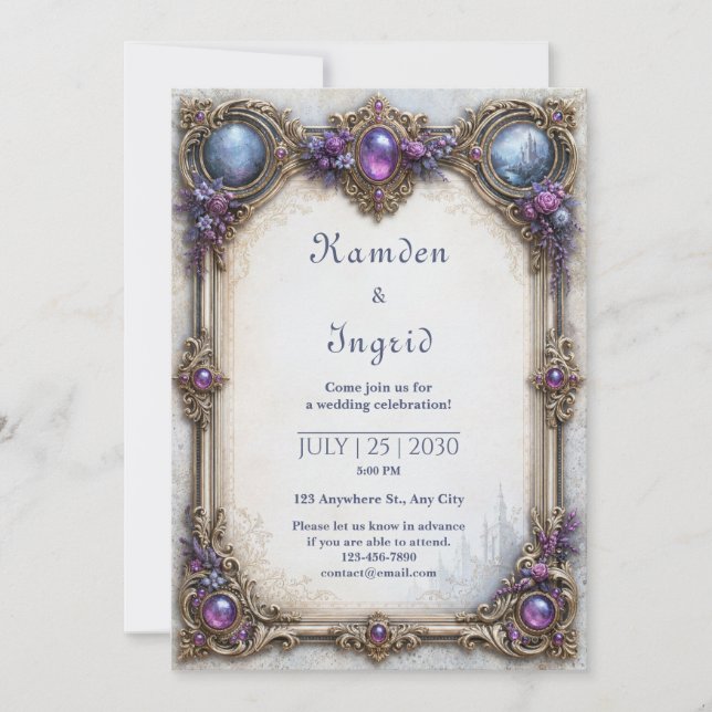 Amethyst Rose Castle Wedding Invitation (Front)