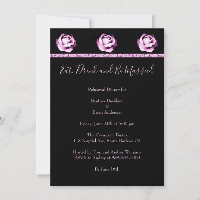 Amethyst Rose Rehearsal Dinner Invite (Front)