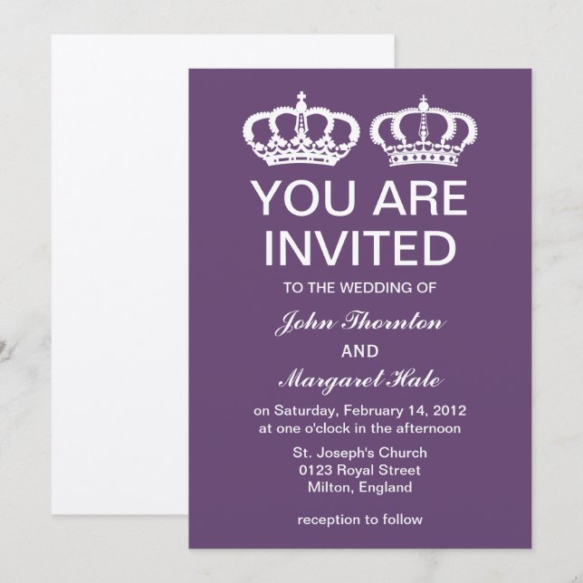 Amethyst Royal Couple Wedding Invitation (Front/Back)
