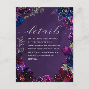 Amethyst Sapphire Jewel Tone Wedding Details Sheet Enclosure Card