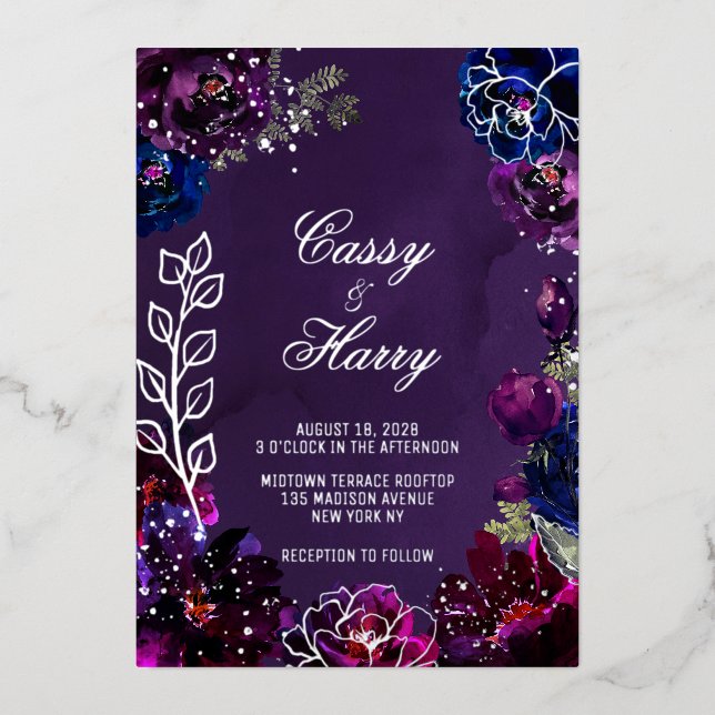 Amethyst Sapphire Jewel Tones Surnames Wedding (Front)