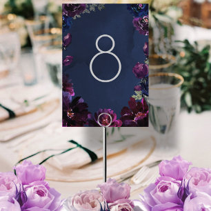 Amethyst Sapphire Navy Jewel Tone Wedding Floating Table Number