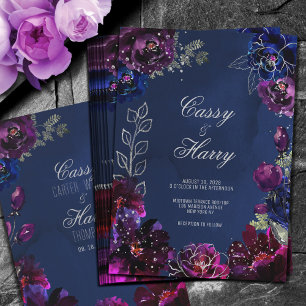 Amethyst Sapphire Navy Jewel Tones Wedding Invitation