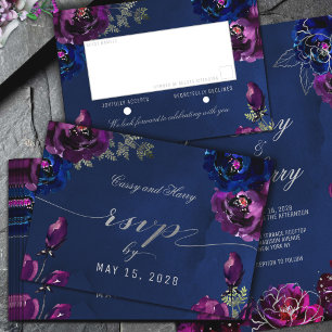Amethyst Sapphire Navy Jewel Tones Wedding Mail In RSVP Card