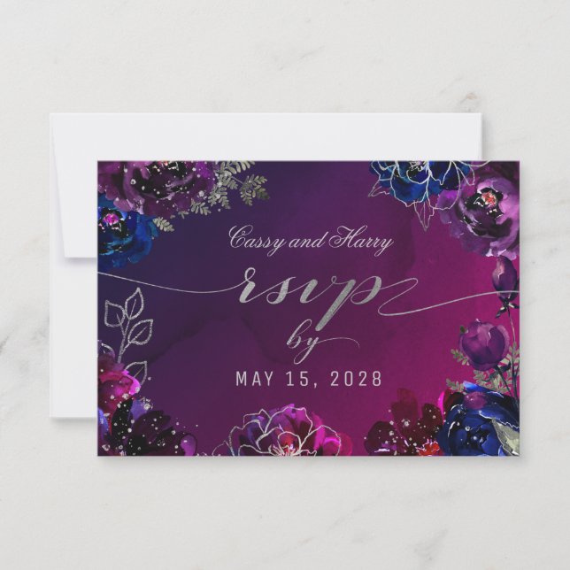 Amethyst Sapphire Ombr Jewel Tone Meal Choice RSVP Card (Front)