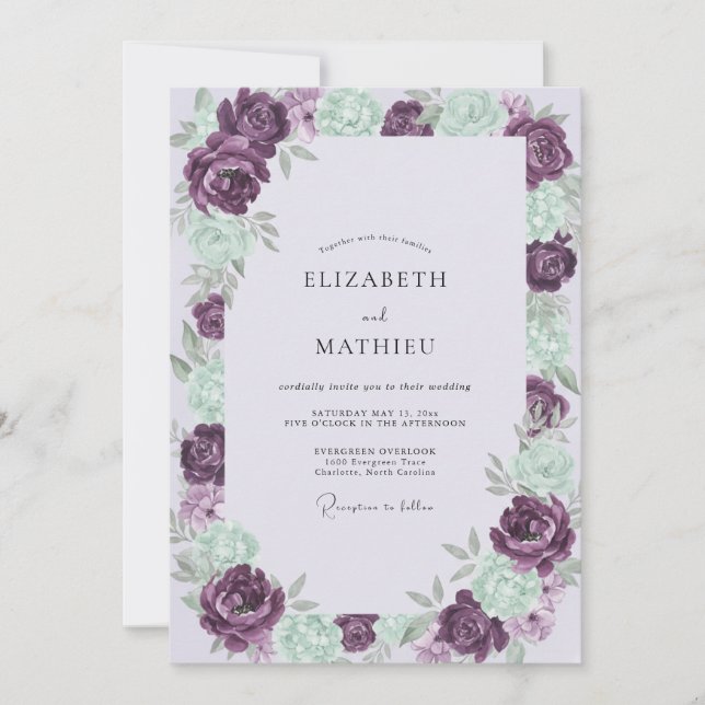 Amethyst Seafoam Painted Wedding Invitation (Front)