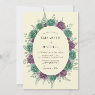 Amethyst Seafoam Succulent Eucalyptus Wedding Invitation