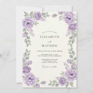 Amethyst Silver Ranunculus Eucalyptus Wedding Invitation
