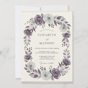 Amethyst Silver Wreath Wedding Invitation