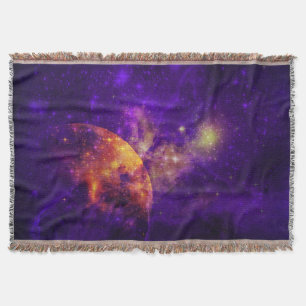 Amethyst Sky, Golden Planet n Nebula Throw Blanket