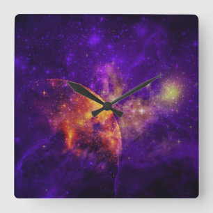 Amethyst Sky, Golden Planet n Nebula Wall Clock