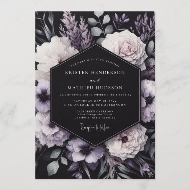 Amethyst Somber Bloom Wedding Invitation (Front)
