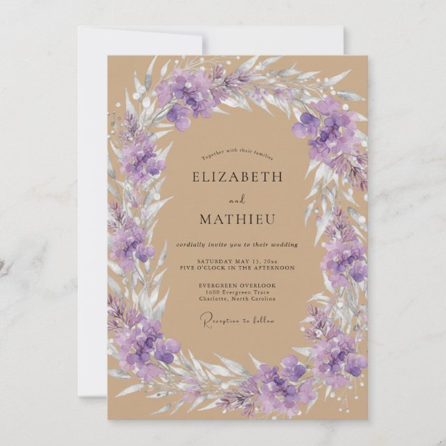 Amethyst Tan Leafy Wedding Invitation (Front)