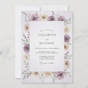 Amethyst Taupe Foliage Eucalyptus Wedding Invitation
