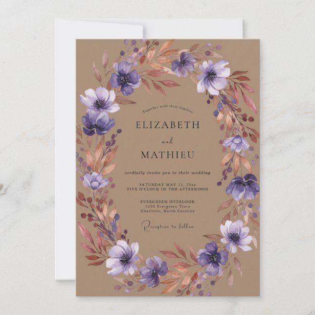 Amethyst Terracotta Wreath Wedding Invitation (Front)