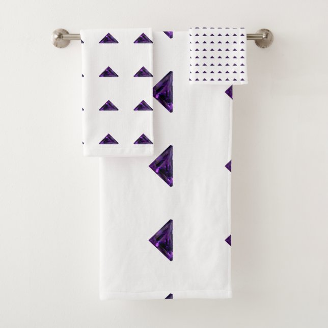 Amethyst Triangle, February Birthstone, Purple Bath Towel Set (Insitu)