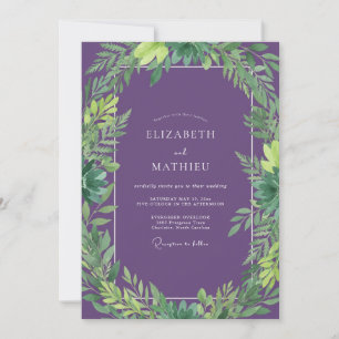 Amethyst Tropical Leafy Wedding Invitation