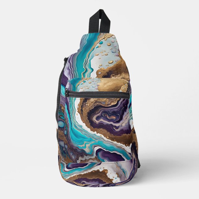 Amethyst Turquoise and Gold Abstract  Sling Bag (Front)